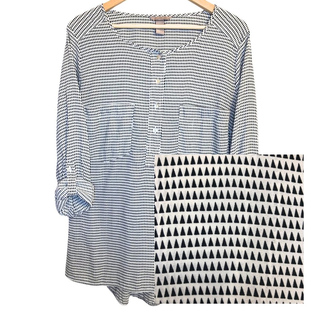 White with Black Triangles Business Casual Tunic Blouse - Sz 20